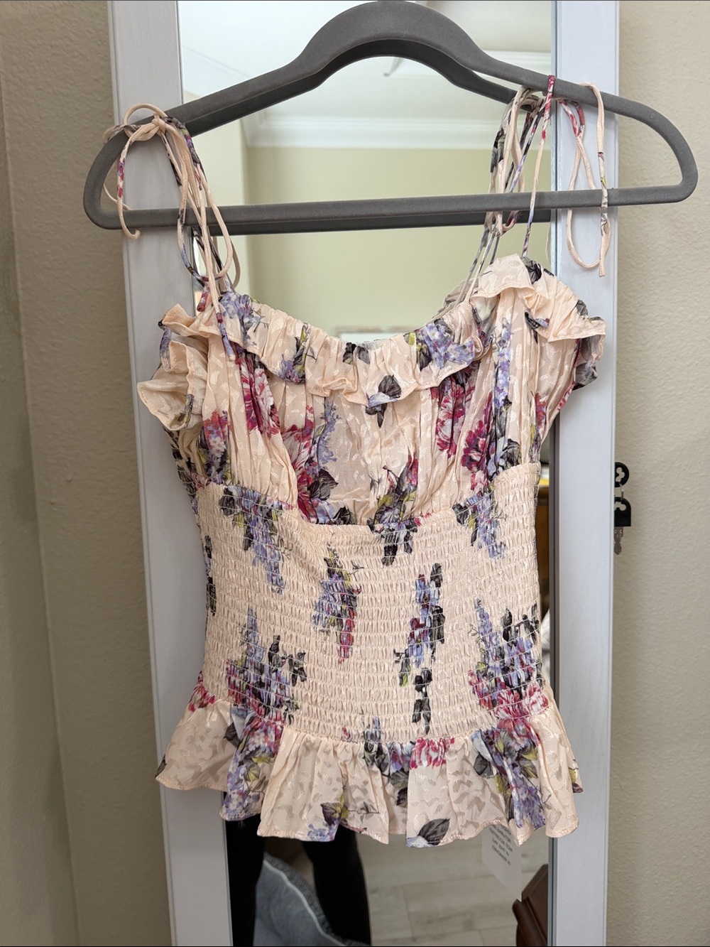 LPA Cream Floral Smocked Camisole with Purple & Pink Blooms never worn